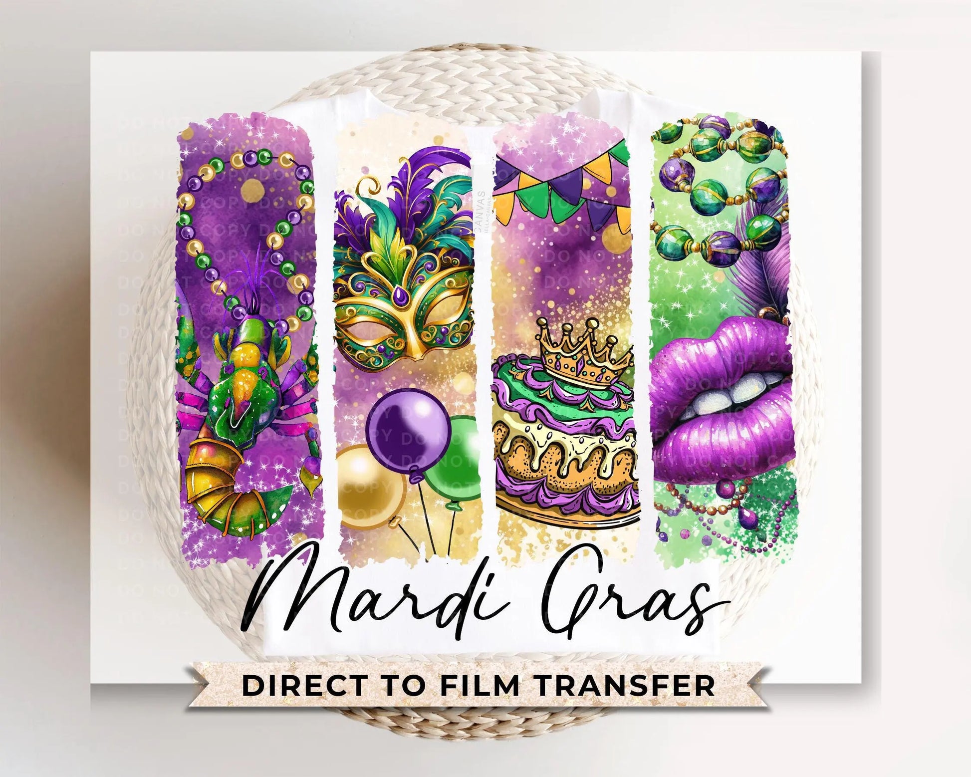 Mardi Gras DTF Transfer, Ready to Press, T-shirt Transfer, Heat Transfer, Direct to Film, Louisiana New Orleans, Coquette Bow FAUX Glitter