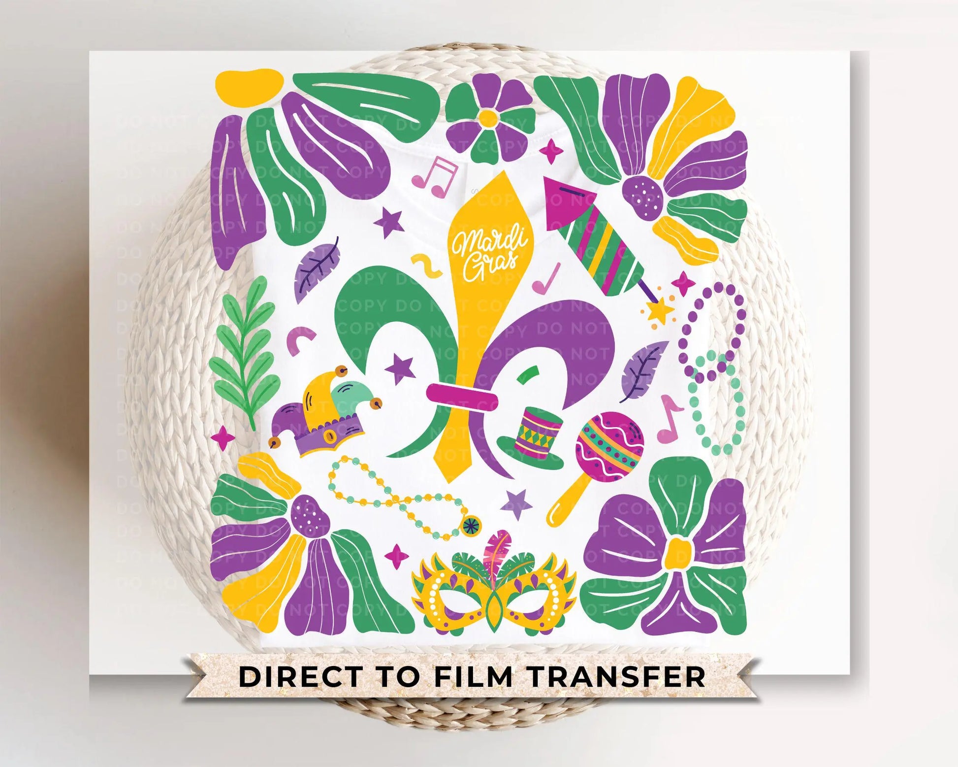 Mardi Gras DTF Transfer, Ready to Press, T-shirt Transfer, Heat Transfer, Direct to Film, Louisiana New Orleans, Boho, Fleur De Lis