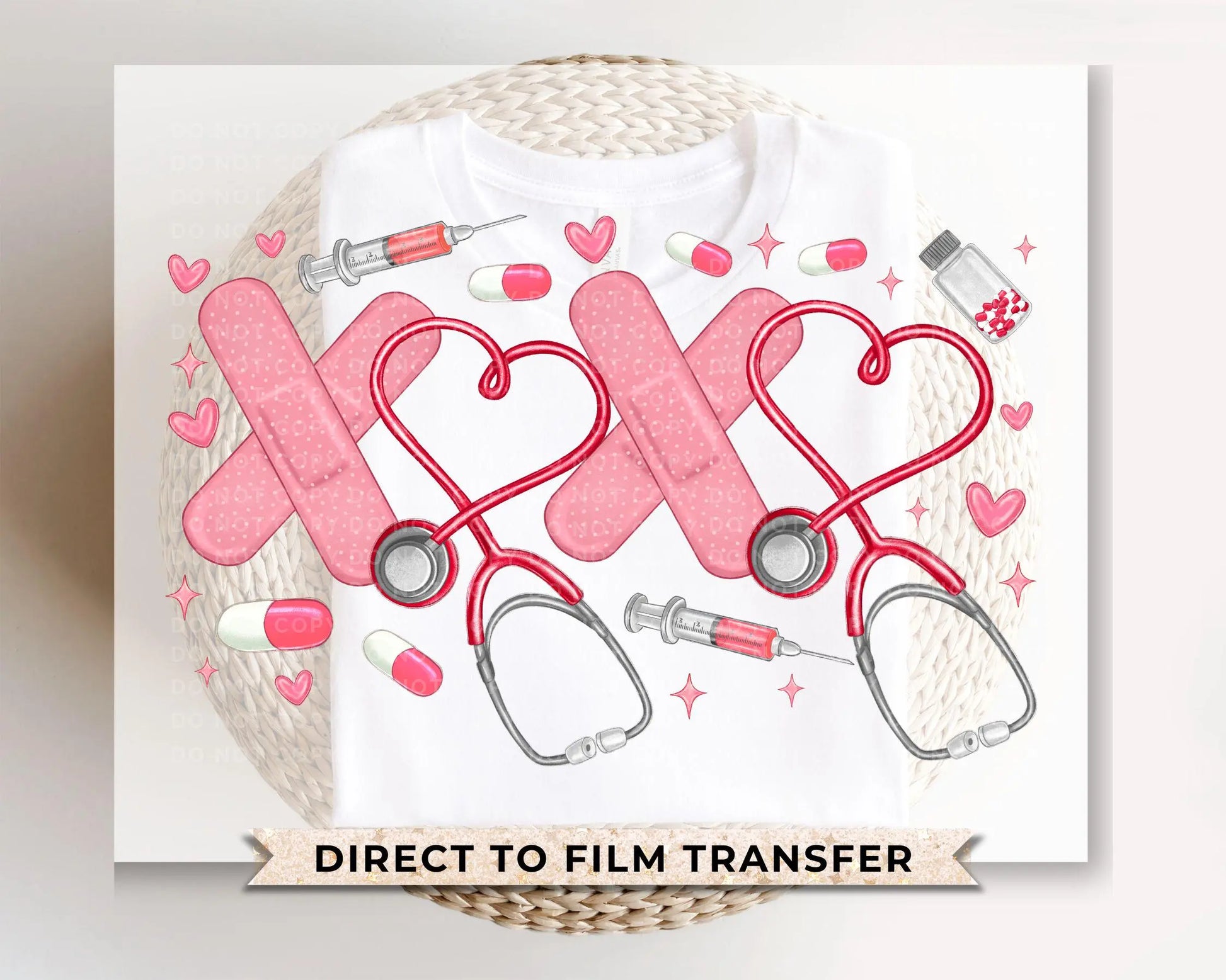 Valentine's Day DTF Transfer, Ready to Press, T-shirt Transfer, Heat Transfer, Direct to Film, CNA, Nurse, Coquette, Xoxo Stethoscope Hearts