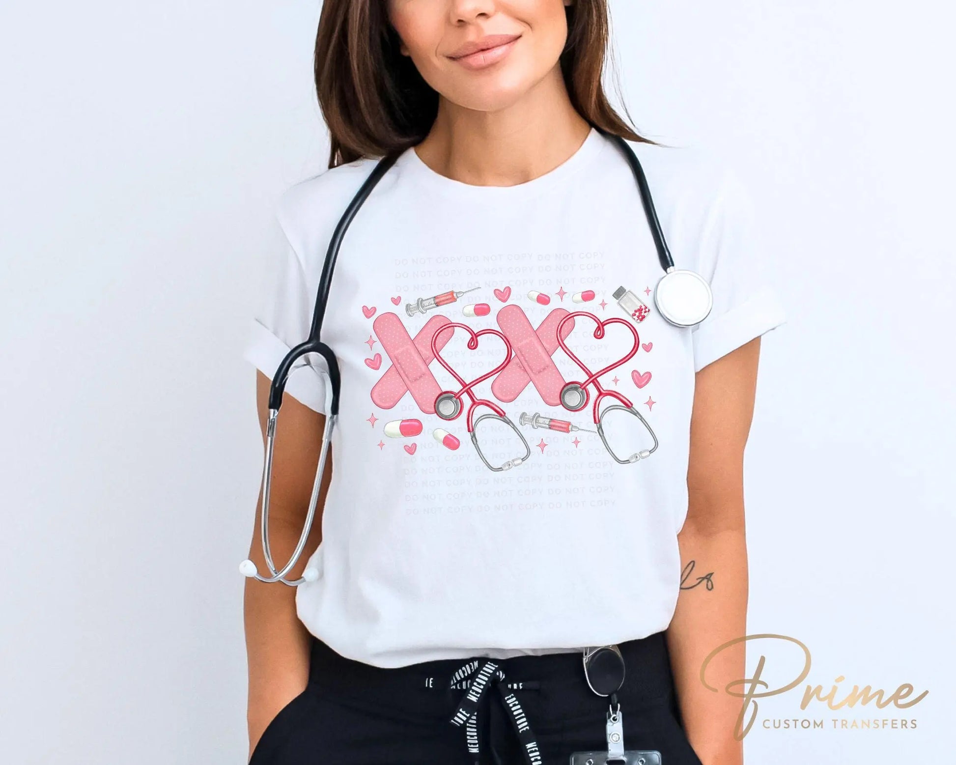 Valentine's Day DTF Transfer, Ready to Press, T-shirt Transfer, Heat Transfer, Direct to Film, CNA, Nurse, Coquette, Xoxo Stethoscope Hearts