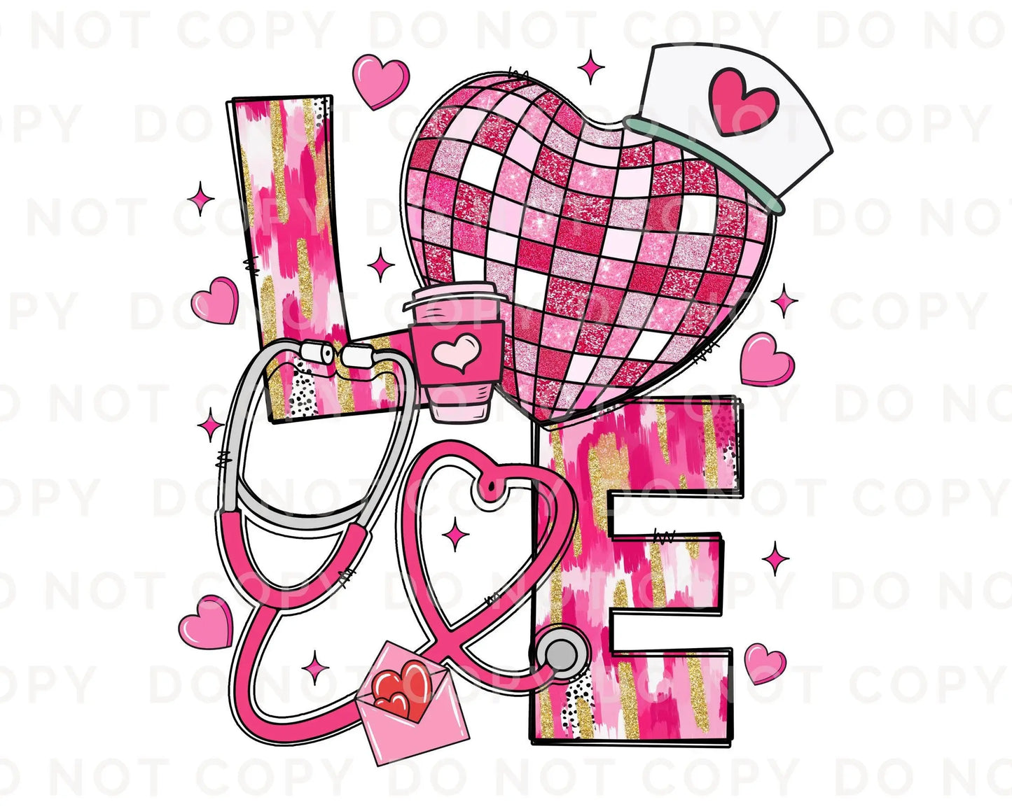 Valentine's Day DTF Transfer, Ready to Press, T-shirt Transfer, Heat Transfer, Direct to Film, Pink Hearts, Disco, CNA, Nurse, Coquette Bow