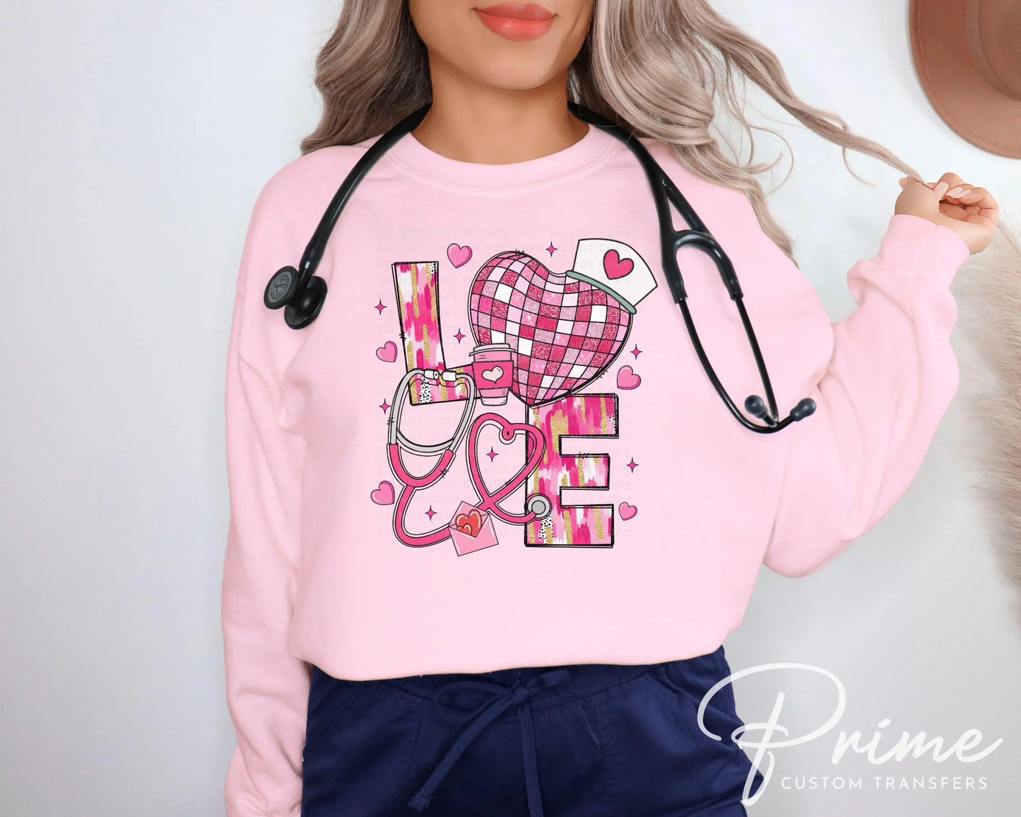 Valentine's Day DTF Transfer, Ready to Press, T-shirt Transfer, Heat Transfer, Direct to Film, Pink Hearts, Disco, CNA, Nurse, Coquette Bow