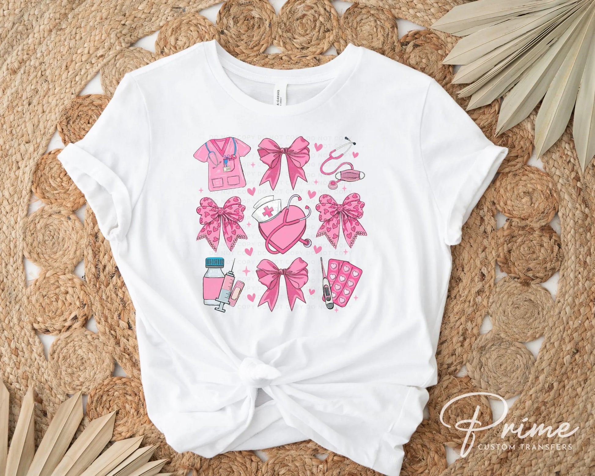 Valentine's Day DTF Transfer, Ready to Press, T-shirt Transfer, Heat Transfer, Direct to Film, Pink, CNA, Nurse Gift, Hearts, Coquette Bows