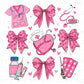 Valentine's Day DTF Transfer, Ready to Press, T-shirt Transfer, Heat Transfer, Direct to Film, Pink, CNA, Nurse Gift, Hearts, Coquette Bows