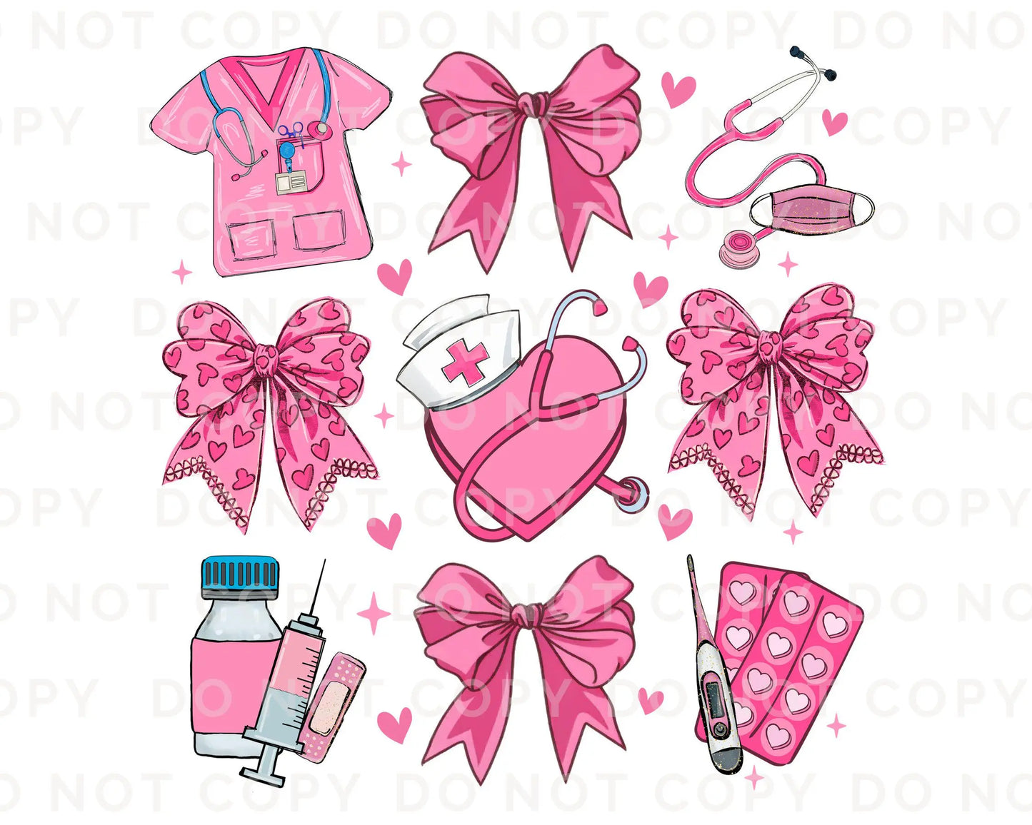 Valentine's Day DTF Transfer, Ready to Press, T-shirt Transfer, Heat Transfer, Direct to Film, Pink, CNA, Nurse Gift, Hearts, Coquette Bows