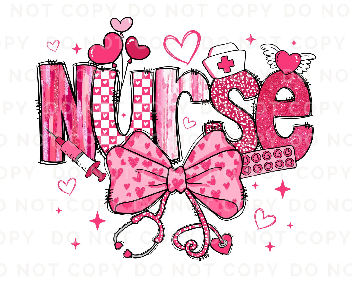Valentine's Day DTF Transfer, Ready to Press, T-shirt Transfer, Heat Transfer, Direct to Film, Hearts, CNA, Nurse Gift, Coquette Bow Pink