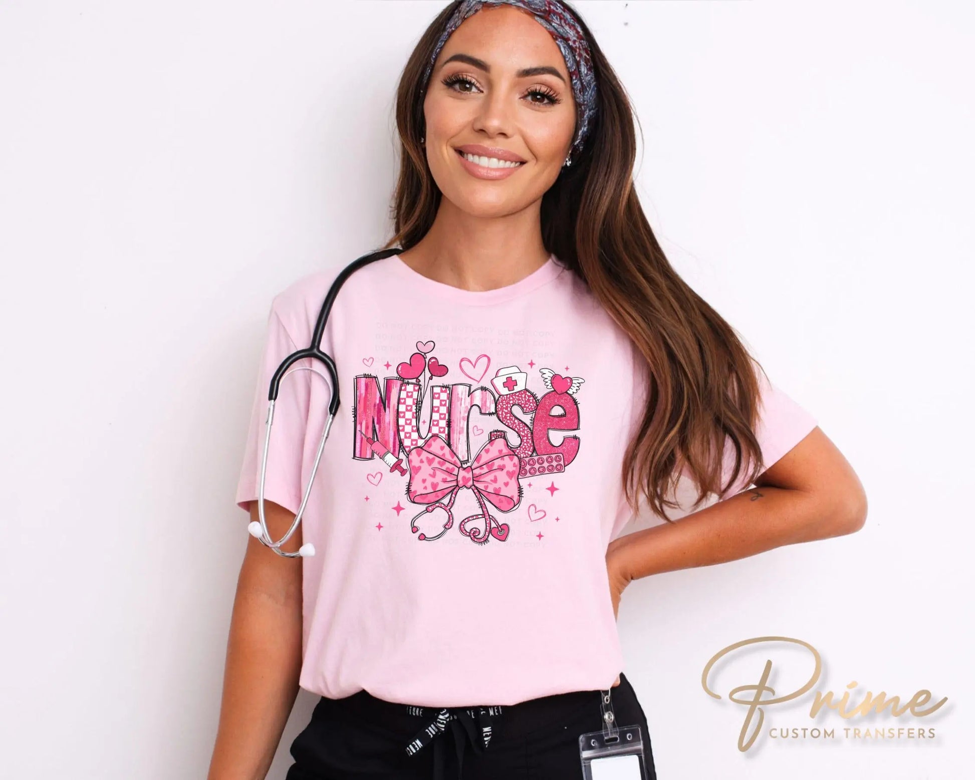 Valentine's Day DTF Transfer, Ready to Press, T-shirt Transfer, Heat Transfer, Direct to Film, Hearts, CNA, Nurse Gift, Coquette Bow Pink