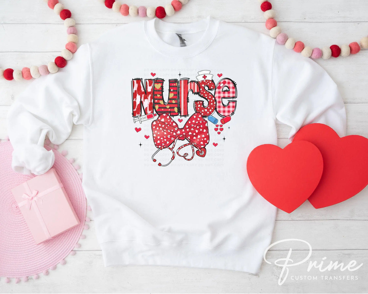 Valentine's Day DTF Transfer, Ready to Press, T-shirt Transfer, Heat Transfer, Direct to Film, Hearts, CNA, Nurse Gift, Coquette Bow, Red