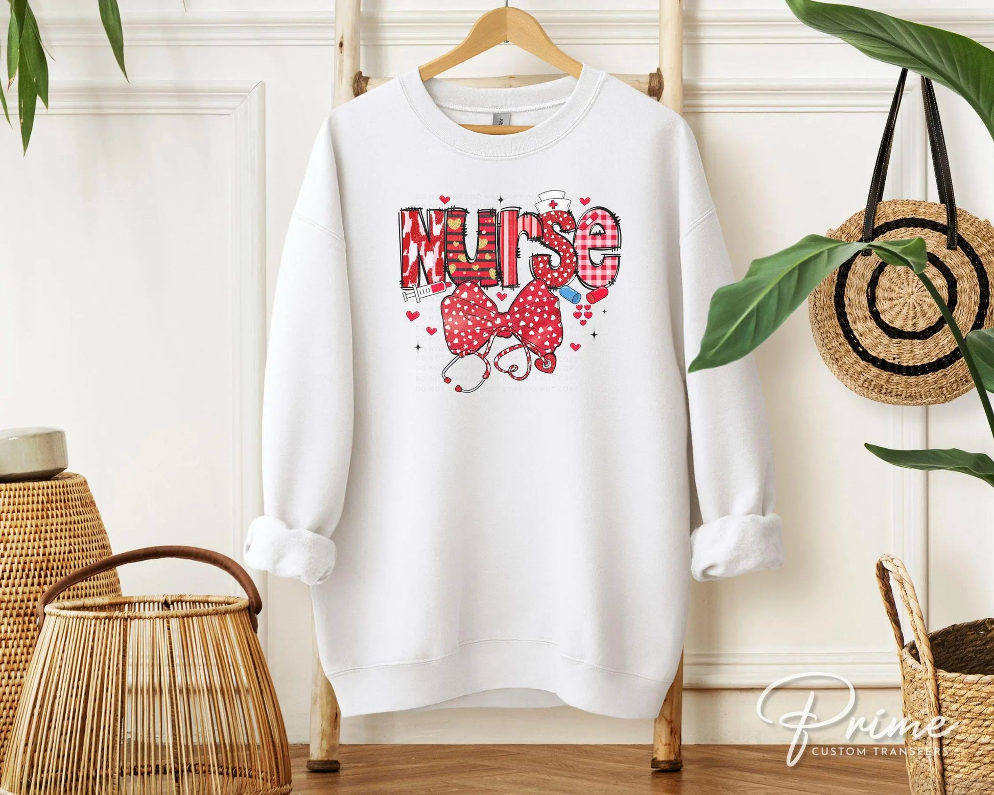 Valentine's Day DTF Transfer, Ready to Press, T-shirt Transfer, Heat Transfer, Direct to Film, Hearts, CNA, Nurse Gift, Coquette Bow, Red