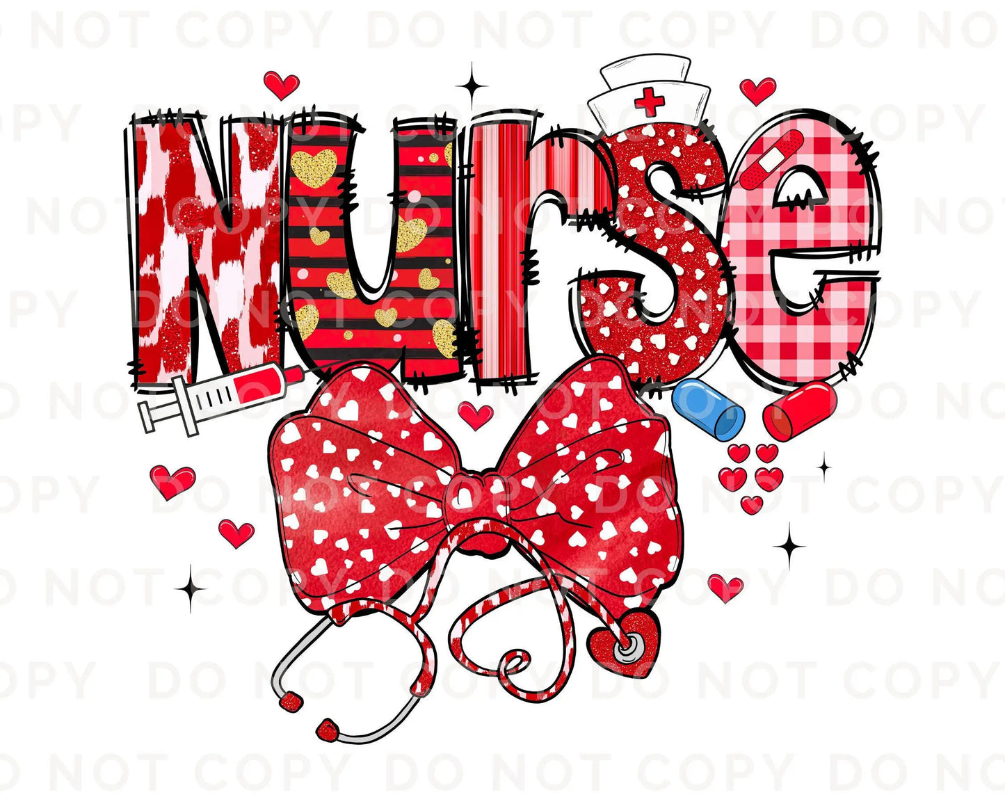 Valentine's Day DTF Transfer, Ready to Press, T-shirt Transfer, Heat Transfer, Direct to Film, Hearts, CNA, Nurse Gift, Coquette Bow, Red