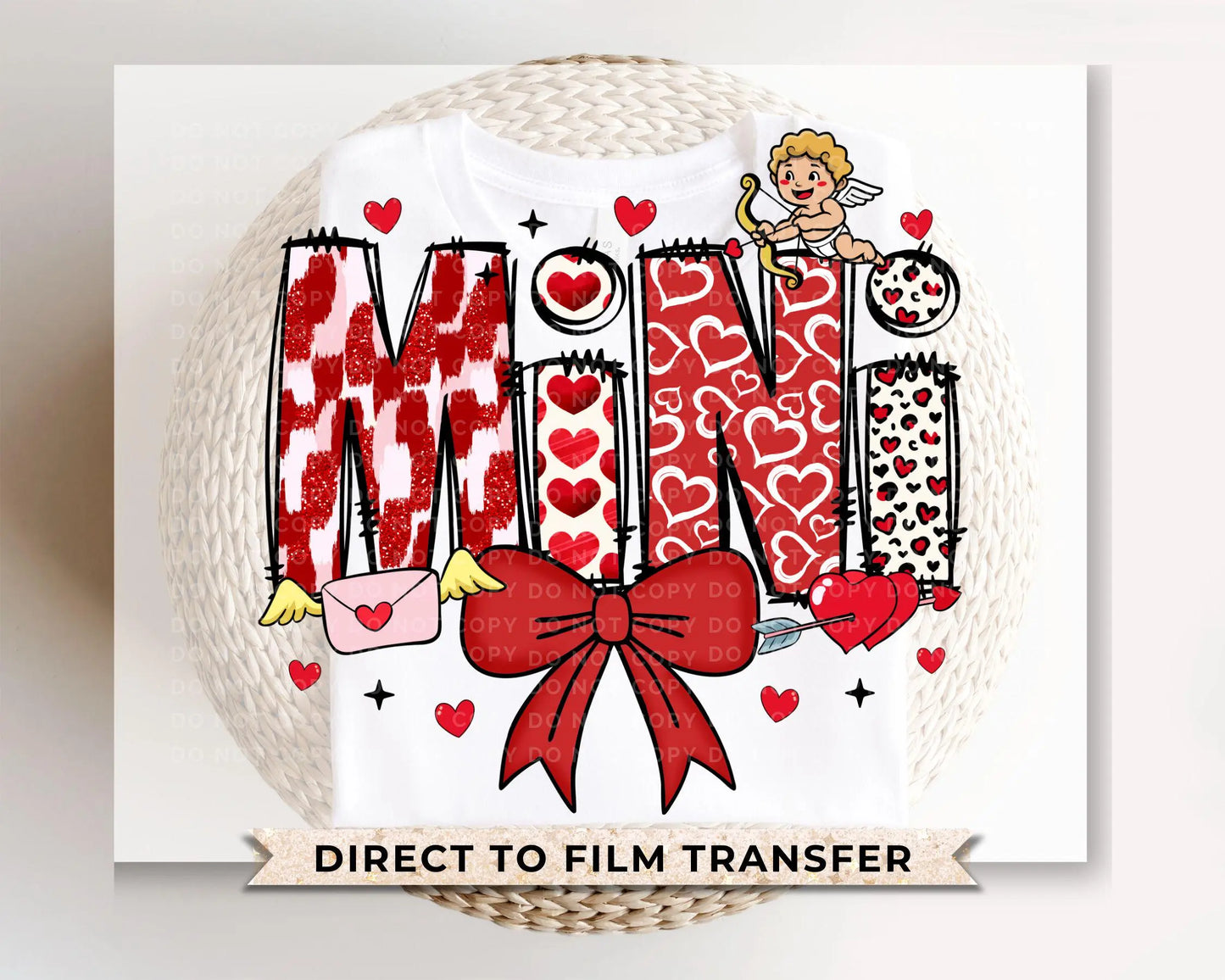 Valentine's Day DTF Transfer, Ready to Press, T-shirt Transfer, Heat Transfer, Direct to Film, Coquette Bow, Mommy and Me, Matching, Mini