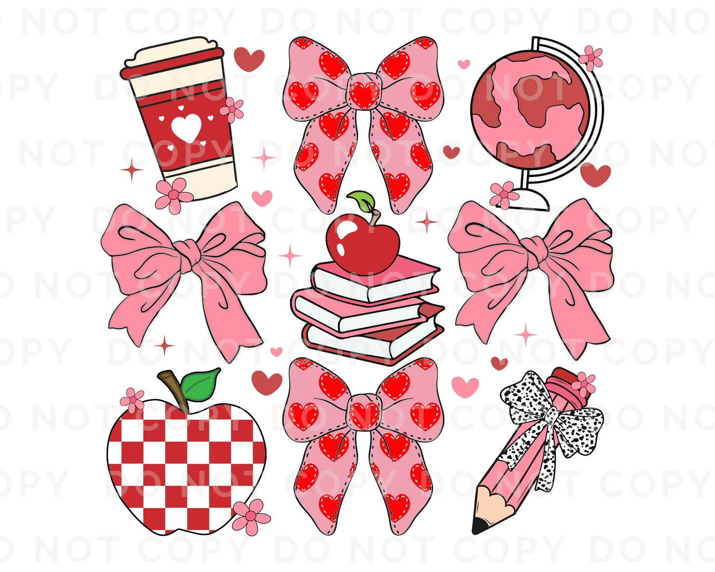 Valentine's Day DTF Transfers, Ready to Press, T-shirt Transfers, Heat Transfer, Direct to Film, School, Gift, Coquette Teacher Bow Collage