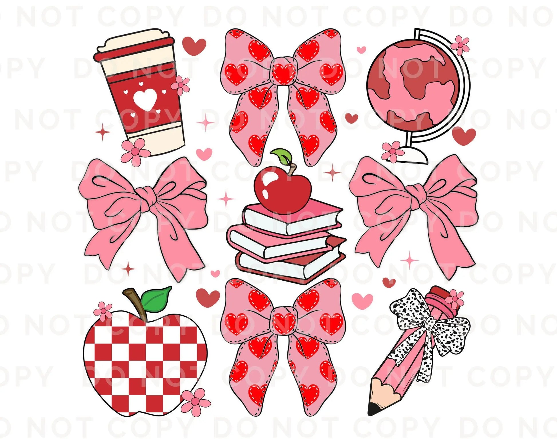 Valentine's Day DTF Transfers, Ready to Press, T-shirt Transfers, Heat Transfer, Direct to Film, School, Gift, Coquette Teacher Bow Collage