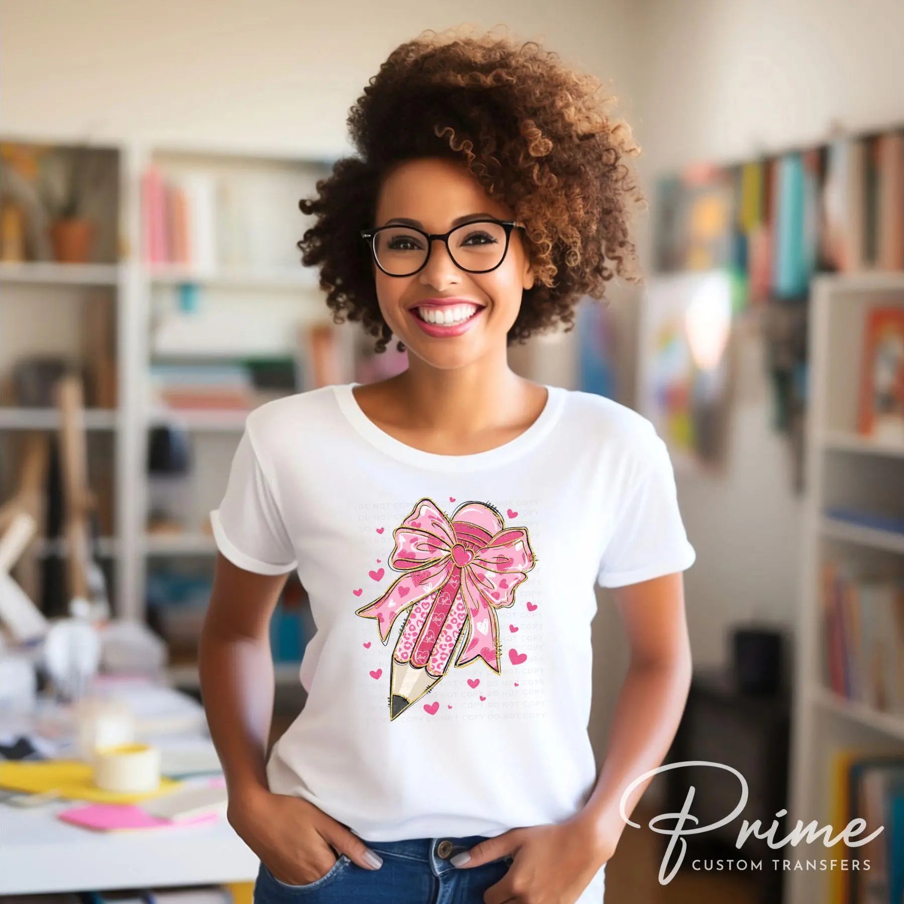 Valentine's Day DTF Transfers, Ready to Press, T-shirt Transfers, Heat Transfer, Direct to Film, School, Gift, Coquette Pink Teacher Pencil
