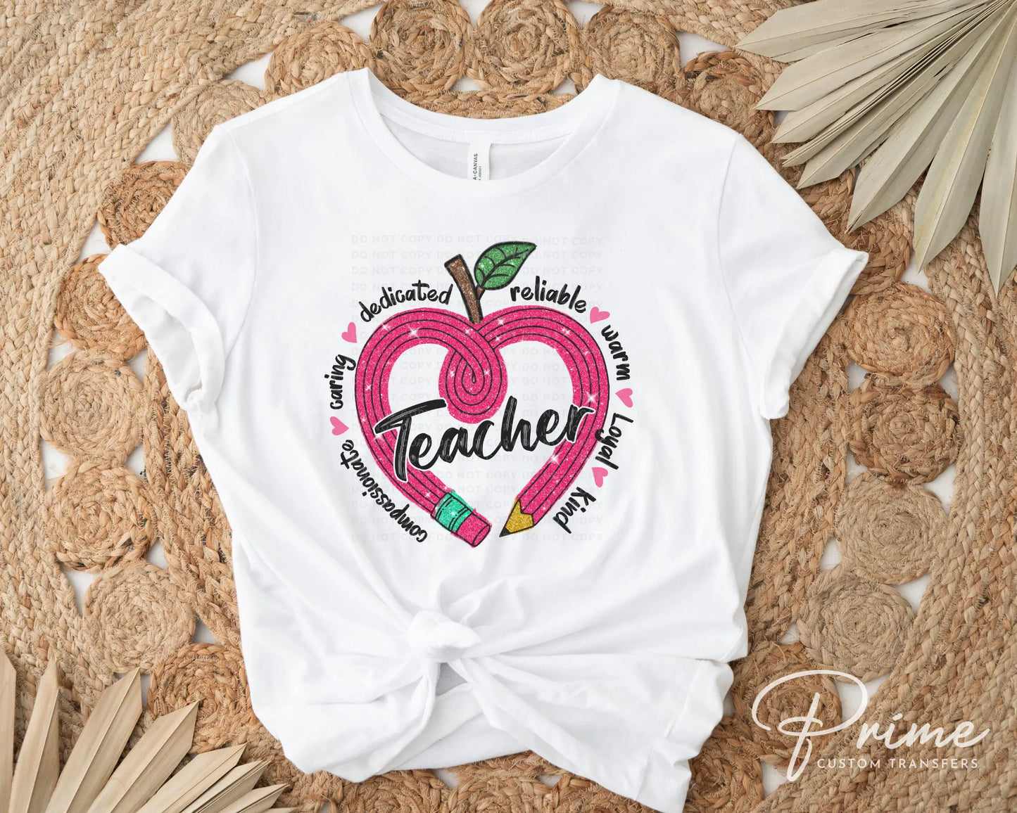 Valentine's Day DTF Transfer, Ready to Press, T-shirt Transfer, Heat Transfer, Direct to Film, School, FAUX Sequins, Teacher Heart Pencil