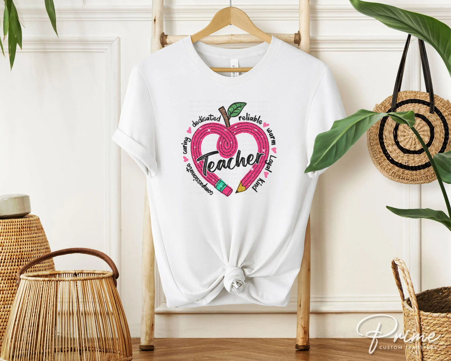 Valentine's Day DTF Transfer, Ready to Press, T-shirt Transfer, Heat Transfer, Direct to Film, School, FAUX Sequins, Teacher Heart Pencil