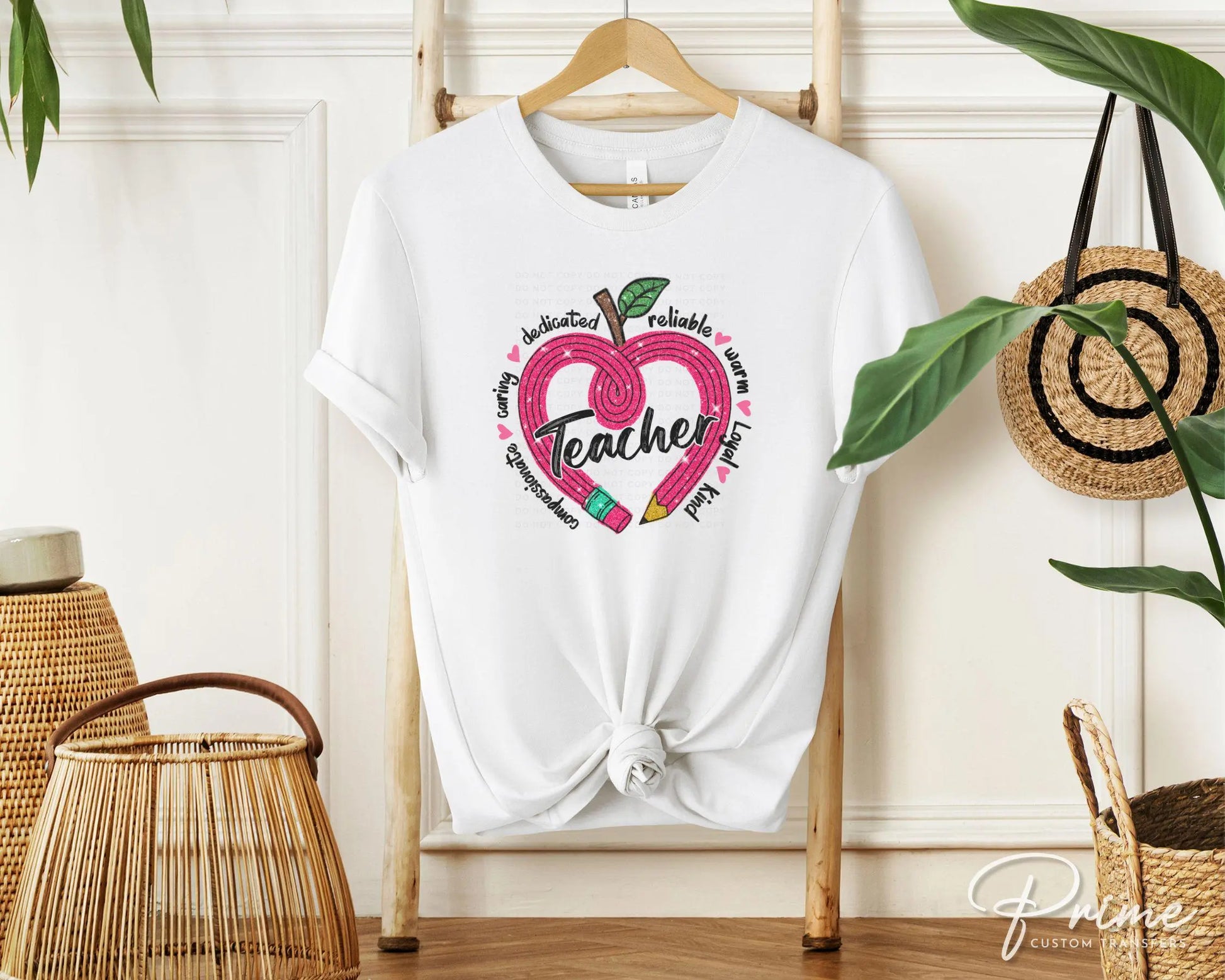 Valentine's Day DTF Transfer, Ready to Press, T-shirt Transfer, Heat Transfer, Direct to Film, School, FAUX Sequins, Teacher Heart Pencil