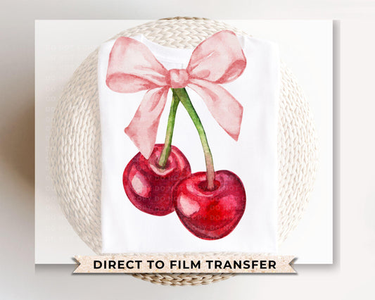 Cherries DTF Transfer, Ready to Press, T-shirt Transfers, Heat Transfer, Direct to Film, Trendy, Girlie, Ribbon, Trendy, Coquette Cherry Bow