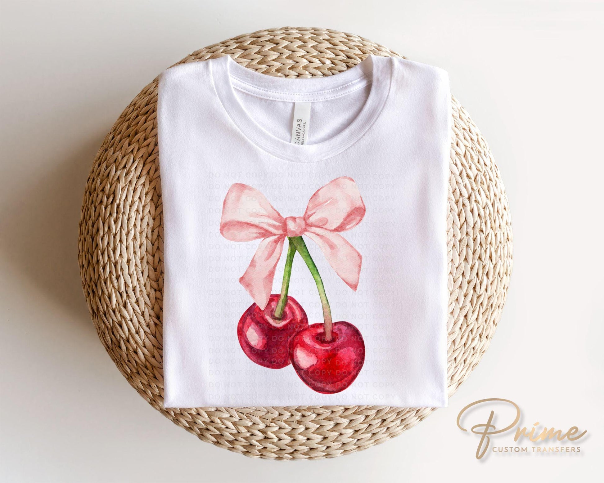 Cherries DTF Transfer, Ready to Press, T-shirt Transfers, Heat Transfer, Direct to Film, Trendy, Girlie, Ribbon, Trendy, Coquette Cherry Bow