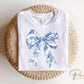Blue Floral Bow DTF Transfers, Ready to Press, T-shirt Transfer, Heat Transfer, Direct to Film, Coquette Toile Chinoiserie Bow