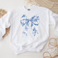 Blue Floral Bow DTF Transfers, Ready to Press, T-shirt Transfer, Heat Transfer, Direct to Film, Coquette Toile Chinoiserie Bow