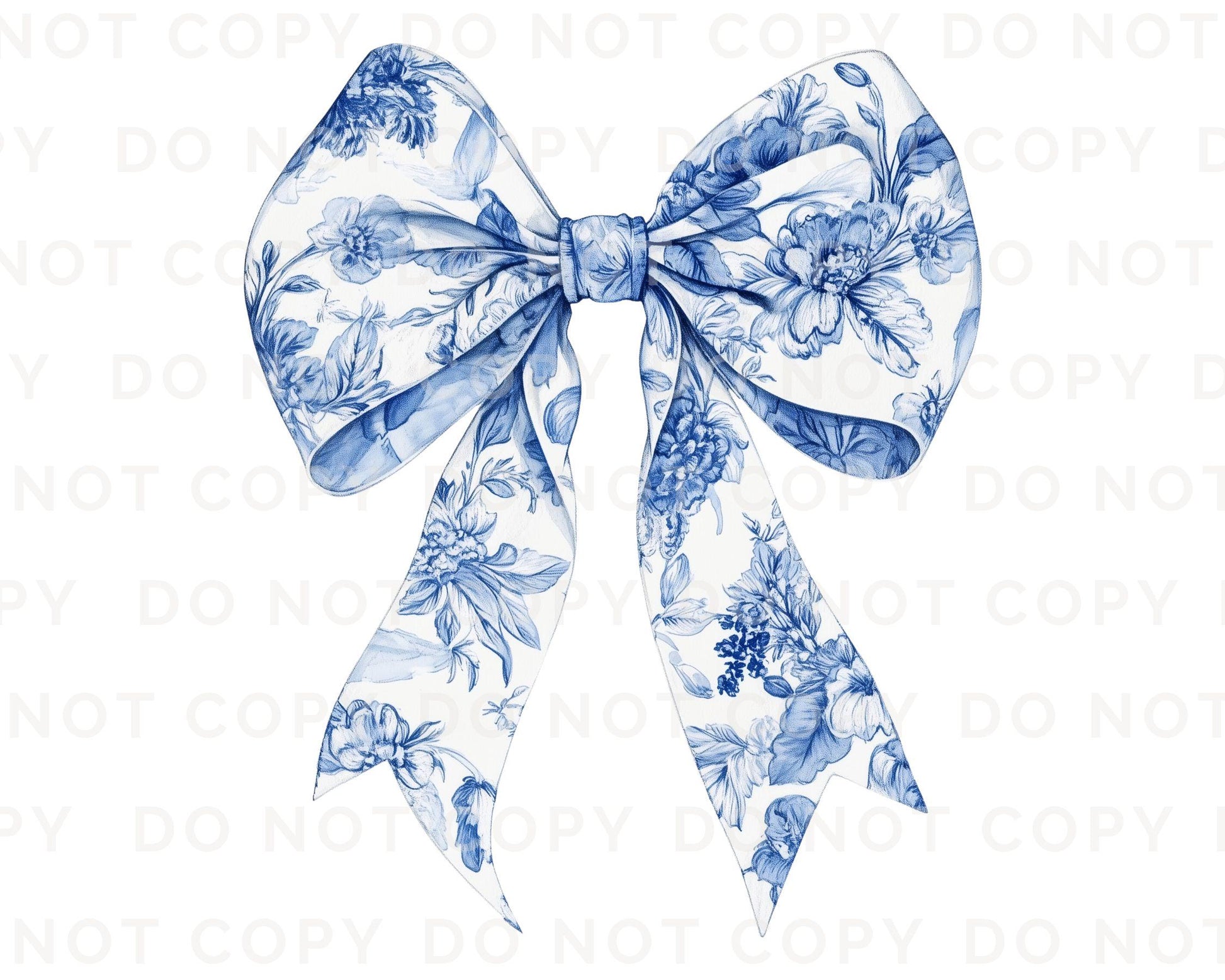 Blue Floral Bow DTF Transfers, Ready to Press, T-shirt Transfer, Heat Transfer, Direct to Film, Coquette Toile Chinoiserie Bow