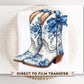 Blue Floral Boots DTF Transfer, Ready to Press, T-shirt Transfers Heat Transfer, Direct to Film, Western, Cowgirl, Coquette Blue Chinoiserie