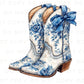 Blue Floral Boots DTF Transfer, Ready to Press, T-shirt Transfers Heat Transfer, Direct to Film, Western, Cowgirl, Coquette Blue Chinoiserie