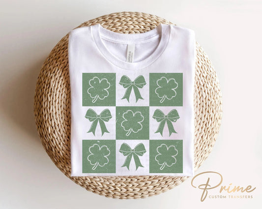 St. Patrick's Day DTF Transfers, Ready to Press, T-shirt Transfers, Heat Transfer, Direct to Film, Bows, Lucky, St Patty, Coquette Shamrocks