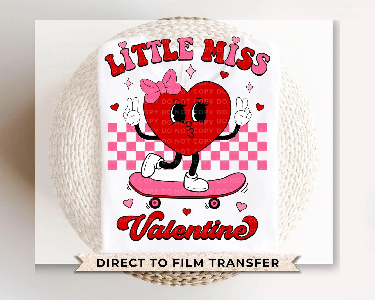 Valentine's Day DTF Transfer, Ready to Press, T-shirt Transfers, Heat Transfer, Direct to Film, Cute, Girl, Checkered, Little Miss Valentine