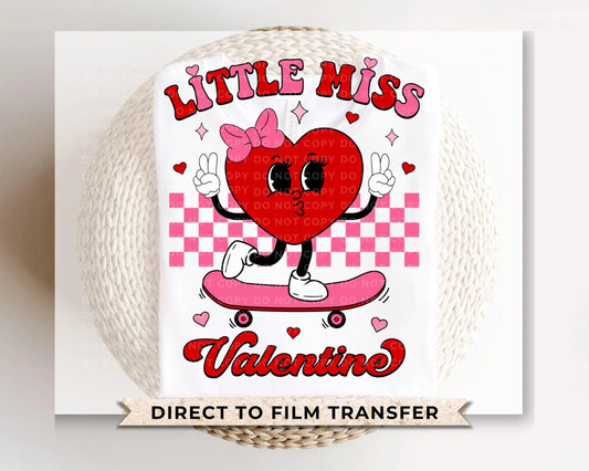 Valentine's Day DTF Transfer, Ready to Press, T-shirt Transfers, Heat Transfer, Direct to Film, Cute, Girl, Checkered, Little Miss Valentine