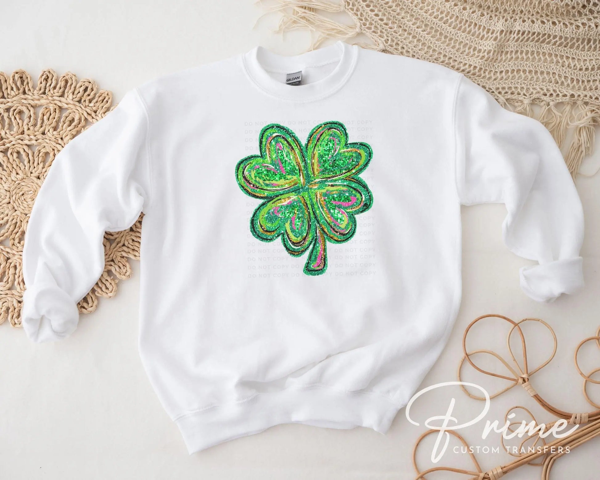 St. Patrick's Day DTF Transfer, Ready to Press, T-shirt Transfer, Heat Transfer, Direct to Film, Cute Shamrock, FAUX Sequin Four Leaf Clover