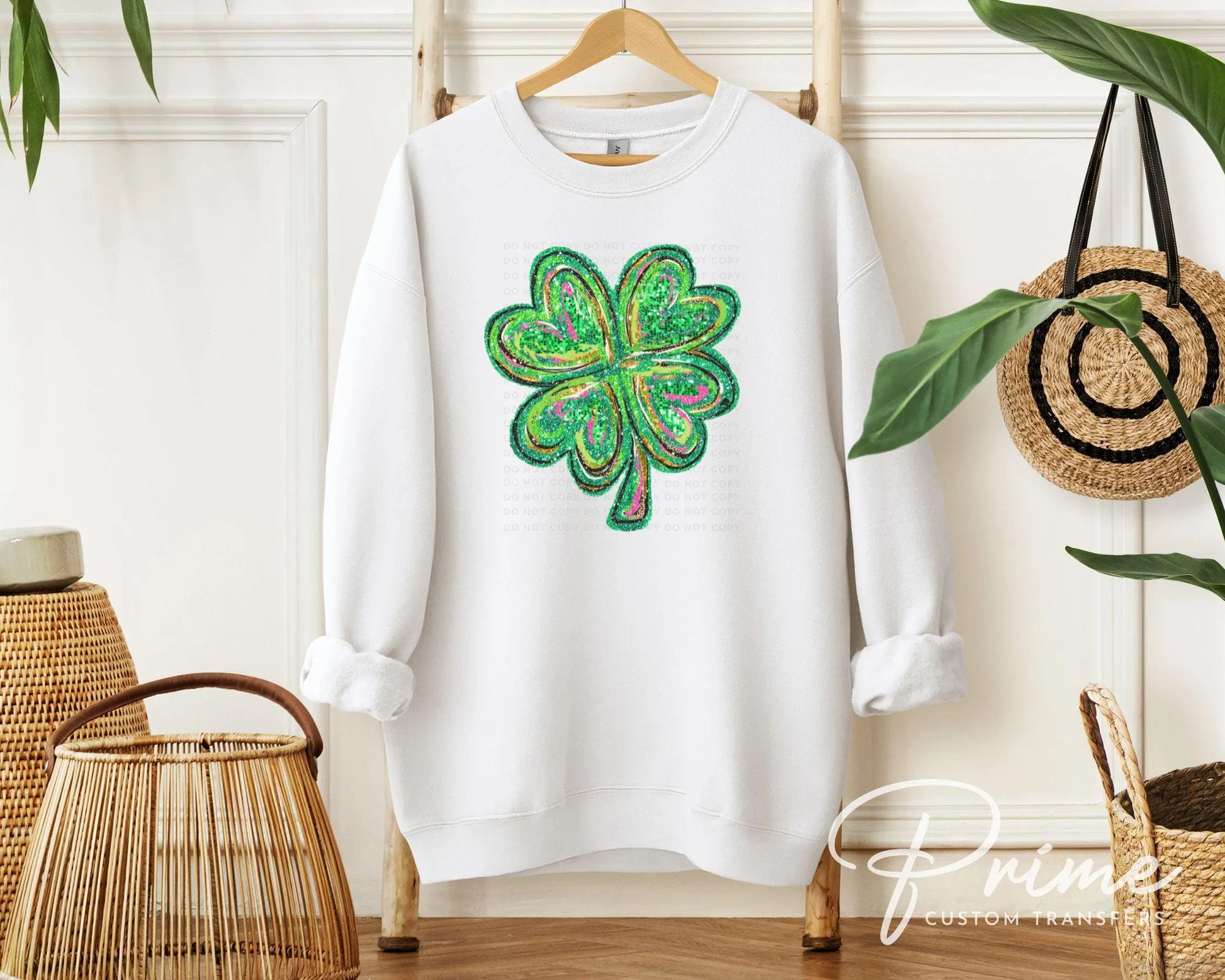 St. Patrick's Day DTF Transfer, Ready to Press, T-shirt Transfer, Heat Transfer, Direct to Film, Cute Shamrock, FAUX Sequin Four Leaf Clover