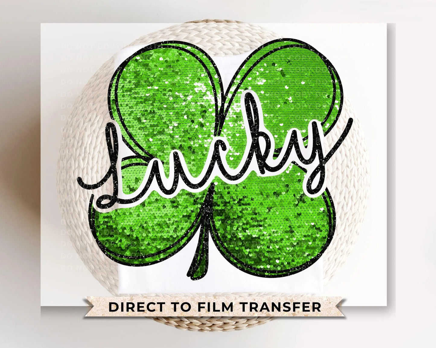 St. Patrick's Day DTF Transfer, Ready to Press, T-shirt Transfer, Heat Transfer, Direct to Film, Shamrock FAUX Sequin Lucky Four Leaf Clover