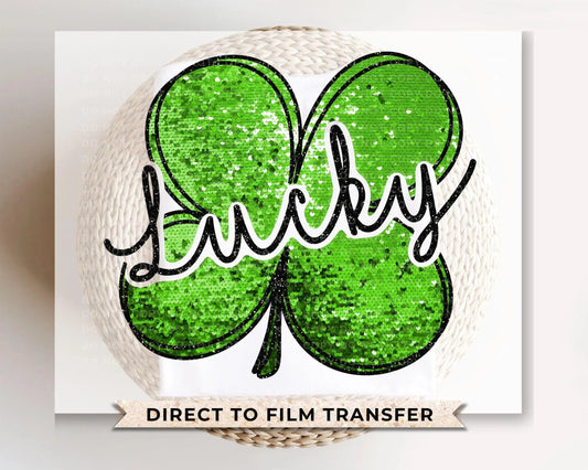 St. Patrick's Day DTF Transfer, Ready to Press, T-shirt Transfer, Heat Transfer, Direct to Film, Shamrock FAUX Sequin Lucky Four Leaf Clover
