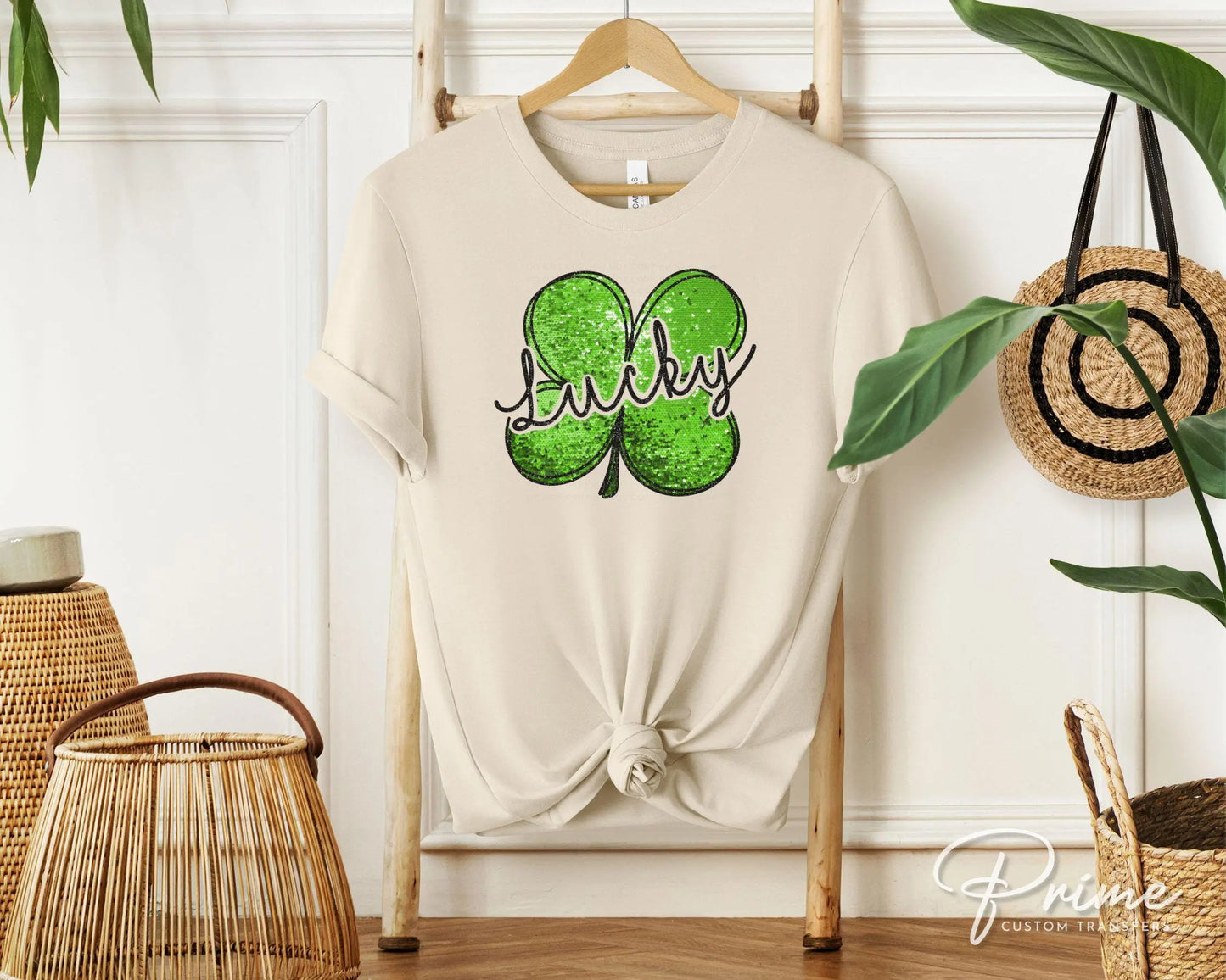 St. Patrick's Day DTF Transfer, Ready to Press, T-shirt Transfer, Heat Transfer, Direct to Film, Shamrock FAUX Sequin Lucky Four Leaf Clover