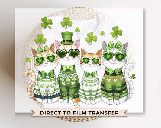 St. Patrick's Day DTF Transfers, Ready to Press, T-shirt Transfers, Heat Transfer, Direct to Film, Pet Mom, Cat Lover, Cats with Shamrocks