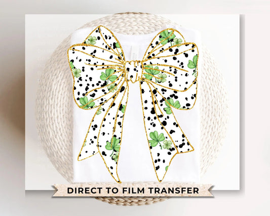 St. Patrick's Day DTF Transfer, Ready to Press, T-shirt Transfer, Heat Transfer, Direct to Film, St Patty, Cute, Coquette Shamrock Bow