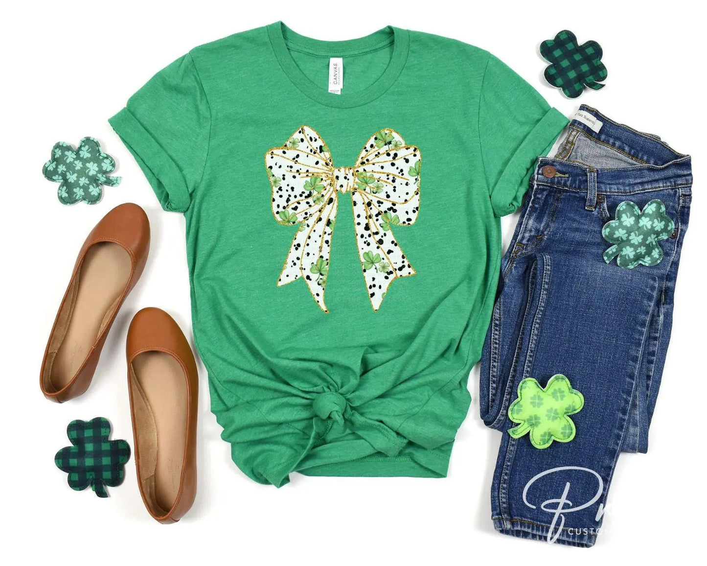 St. Patrick's Day DTF Transfer, Ready to Press, T-shirt Transfer, Heat Transfer, Direct to Film, St Patty, Cute, Coquette Shamrock Bow