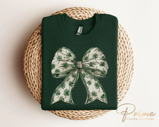 St. Patrick's Day DTF Transfer, Ready to Press, T-shirt Transfer, Heat Transfer, Direct to Film, St Patty, Cute, Coquette Shamrock Bow