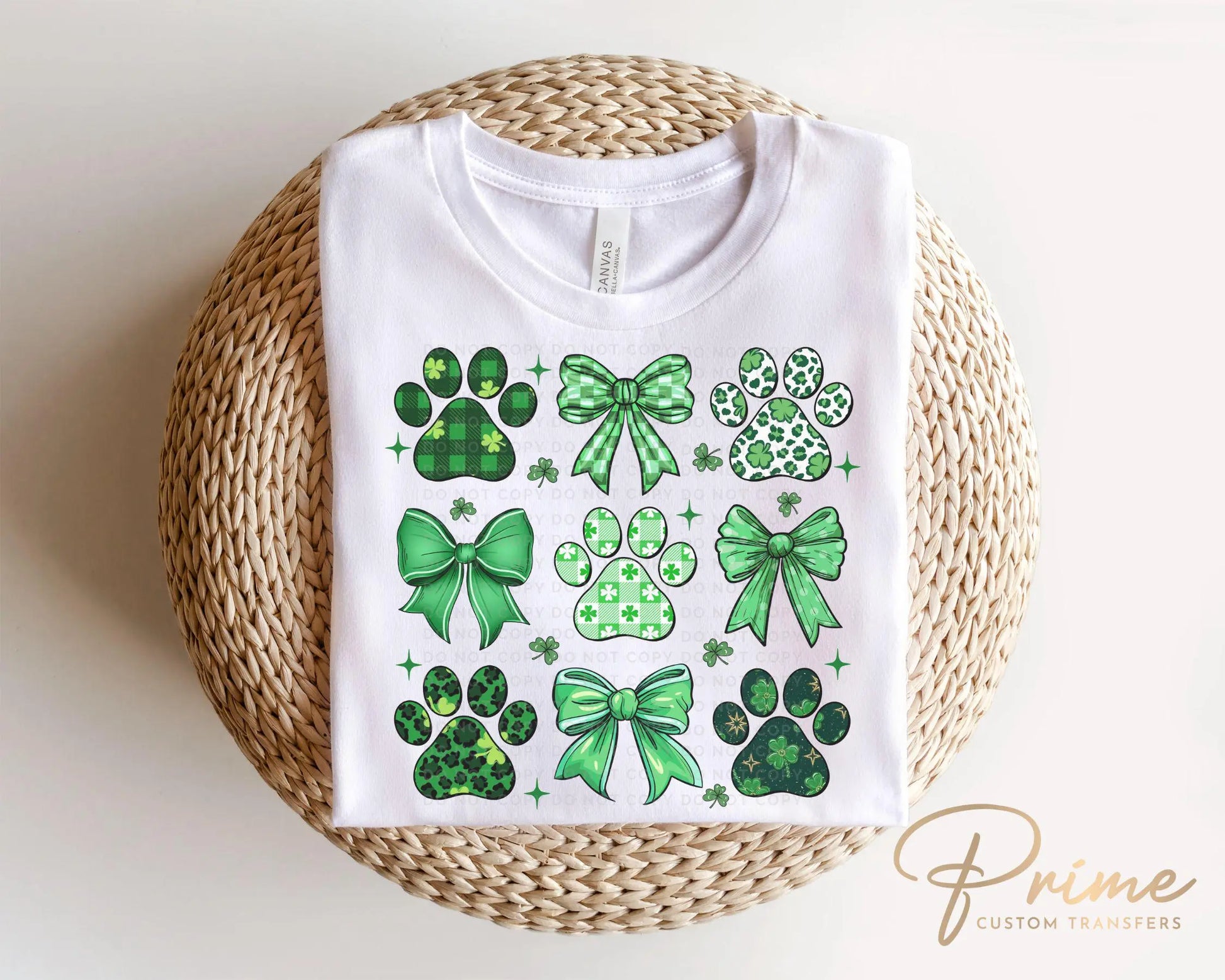 St. Patrick's Day DTF Transfer, Ready to Press, T-shirt Transfers, Heat Transfer, Direct to Film, Dog Lover, Dog Mama, Coquette Dog Paw Bows
