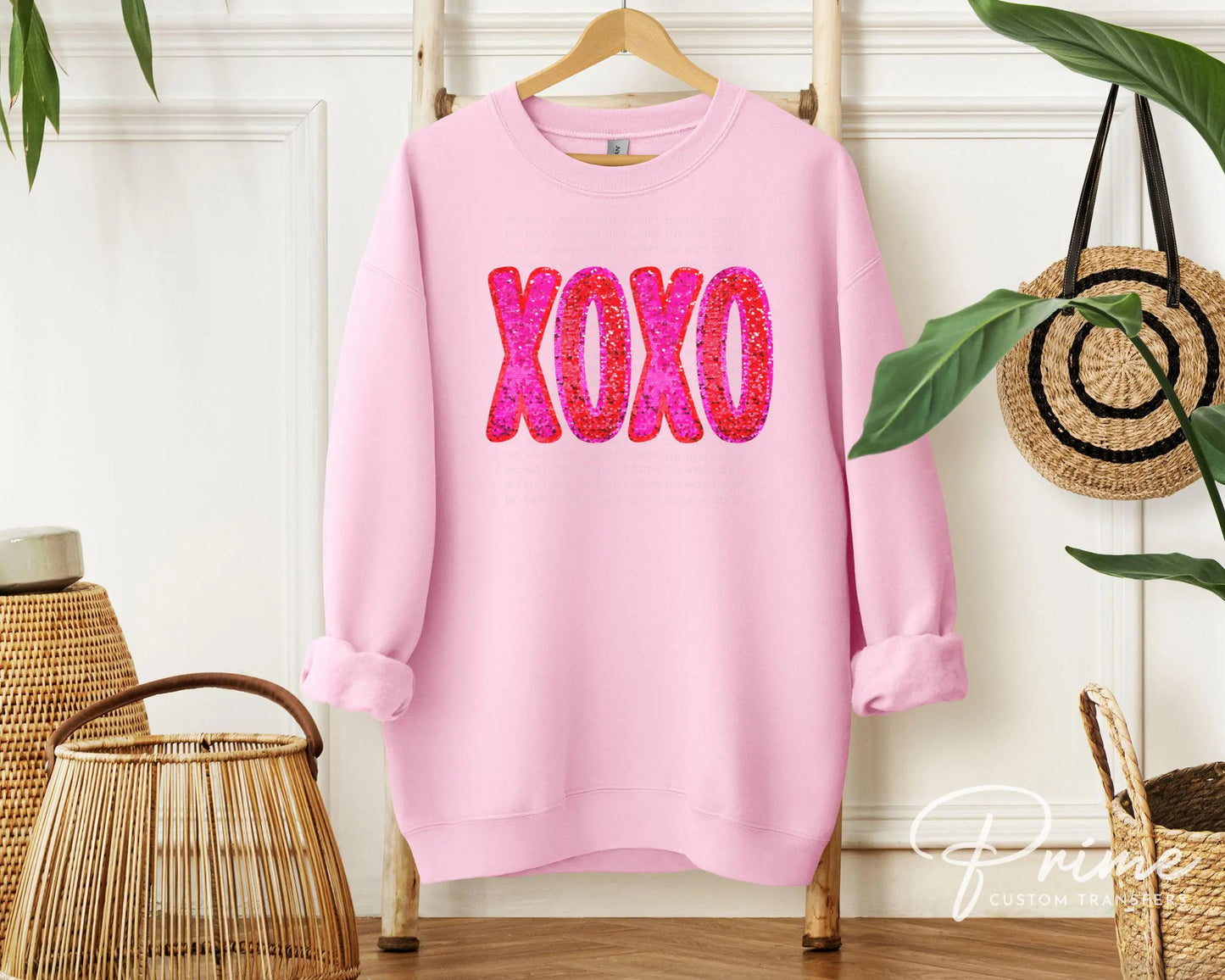 Valentine DTF Transfers, Ready to Press, T-shirt Transfers, Heat Transfer, Direct to Film, Holiday, Sparkle, Faux Sequin Pink Glitter XOXO