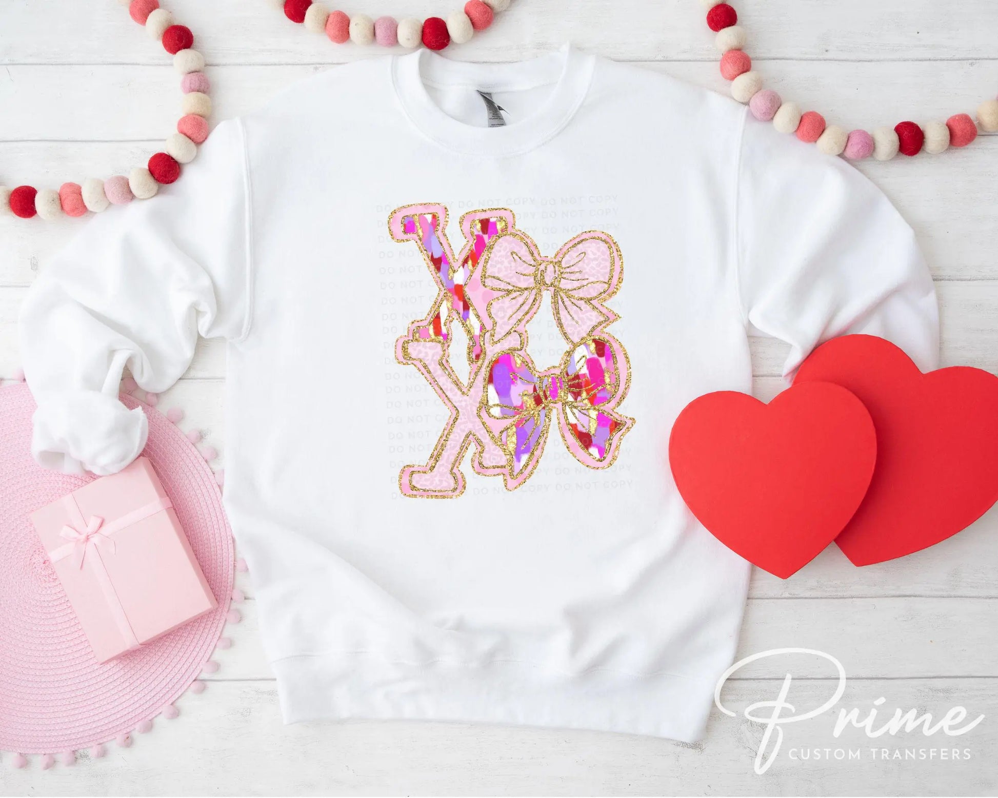 Valentine's Day DTF Transfer, Ready to Press, T-shirt Transfer, Heat Transfer, Direct to Film, Preppy Brushstroke Faux Glitter Coquette XOXO
