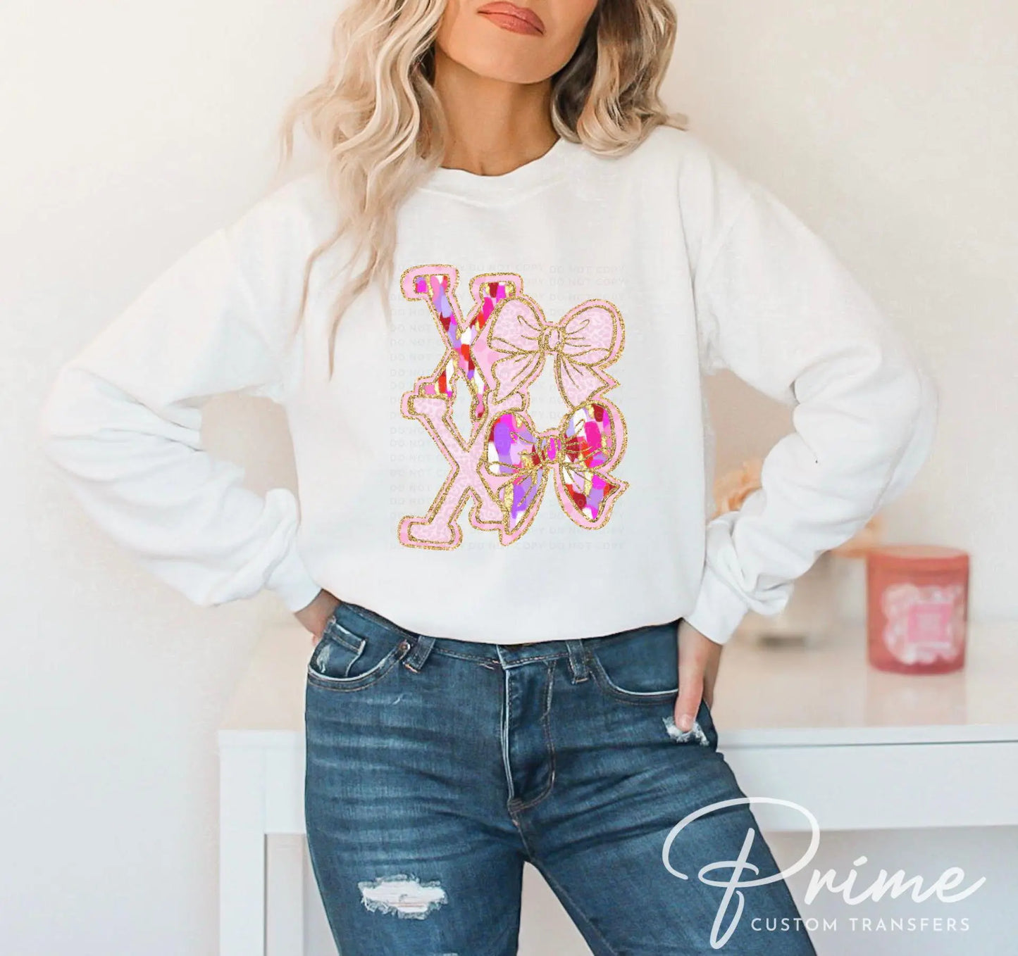 Valentine's Day DTF Transfer, Ready to Press, T-shirt Transfer, Heat Transfer, Direct to Film, Preppy Brushstroke Faux Glitter Coquette XOXO