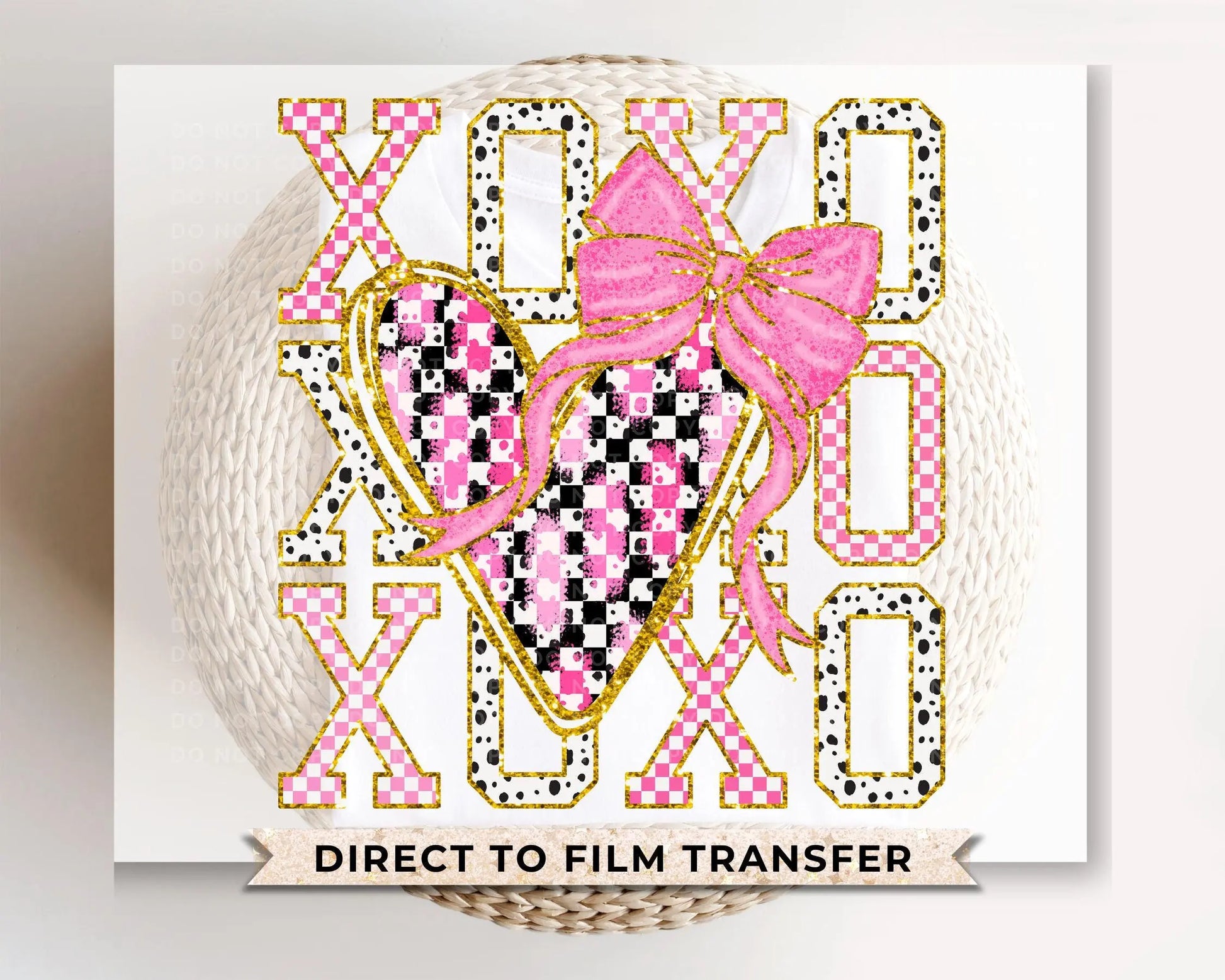 Valentine's Day DTF Transfer, Ready to Press, T-shirt Transfer, Heat Transfer, Direct to Film, Preppy Brushstroke Faux Glitter Coquette XOXO