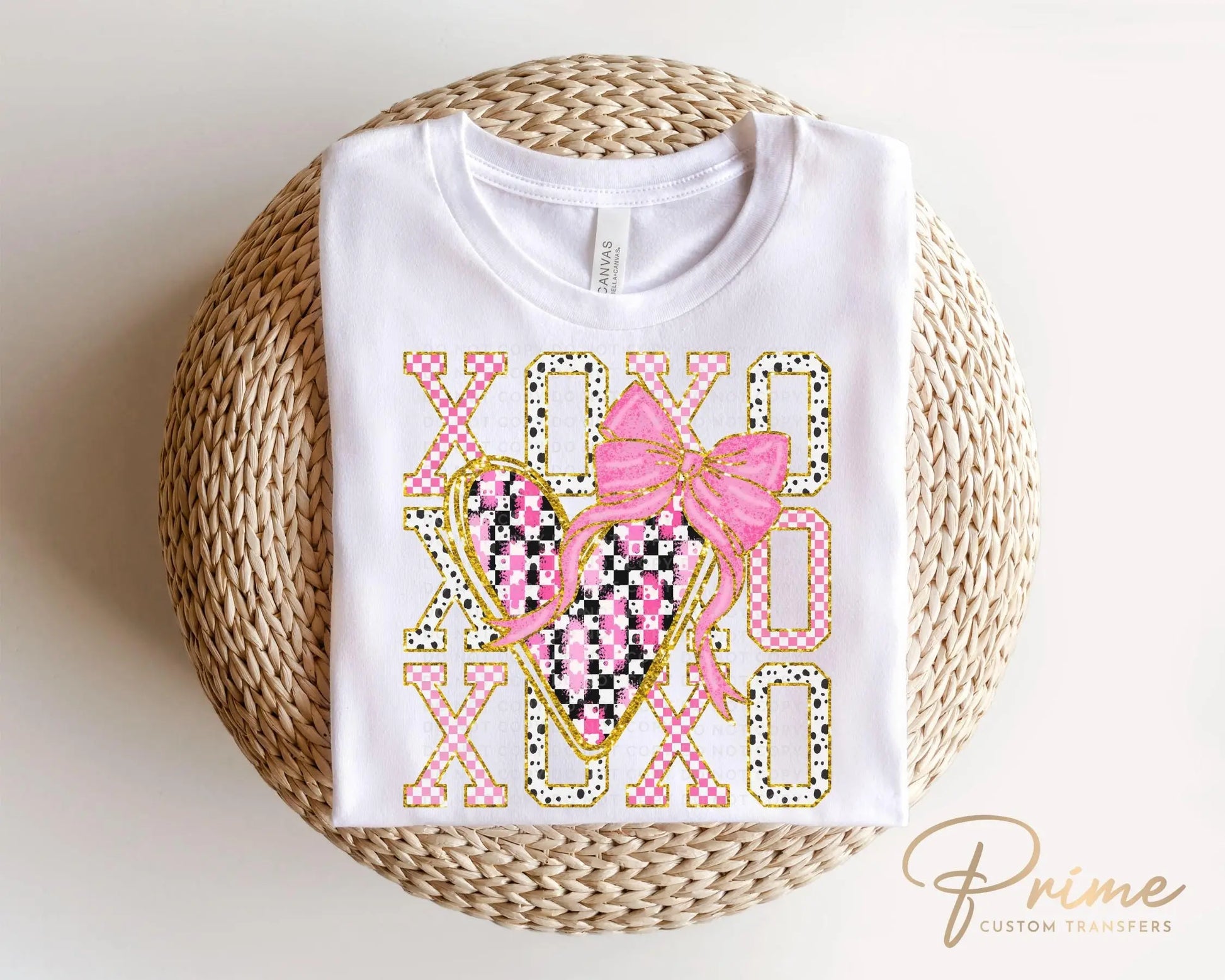 Valentine's Day DTF Transfer, Ready to Press, T-shirt Transfer, Heat Transfer, Direct to Film, Preppy Brushstroke Faux Glitter Coquette XOXO