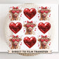 Valentine DTF Transfers, Ready to Press, T-shirt Transfers, Heat Transfer, Direct to Film, Love, Red Disco Hearts, Coquette Highland Cow
