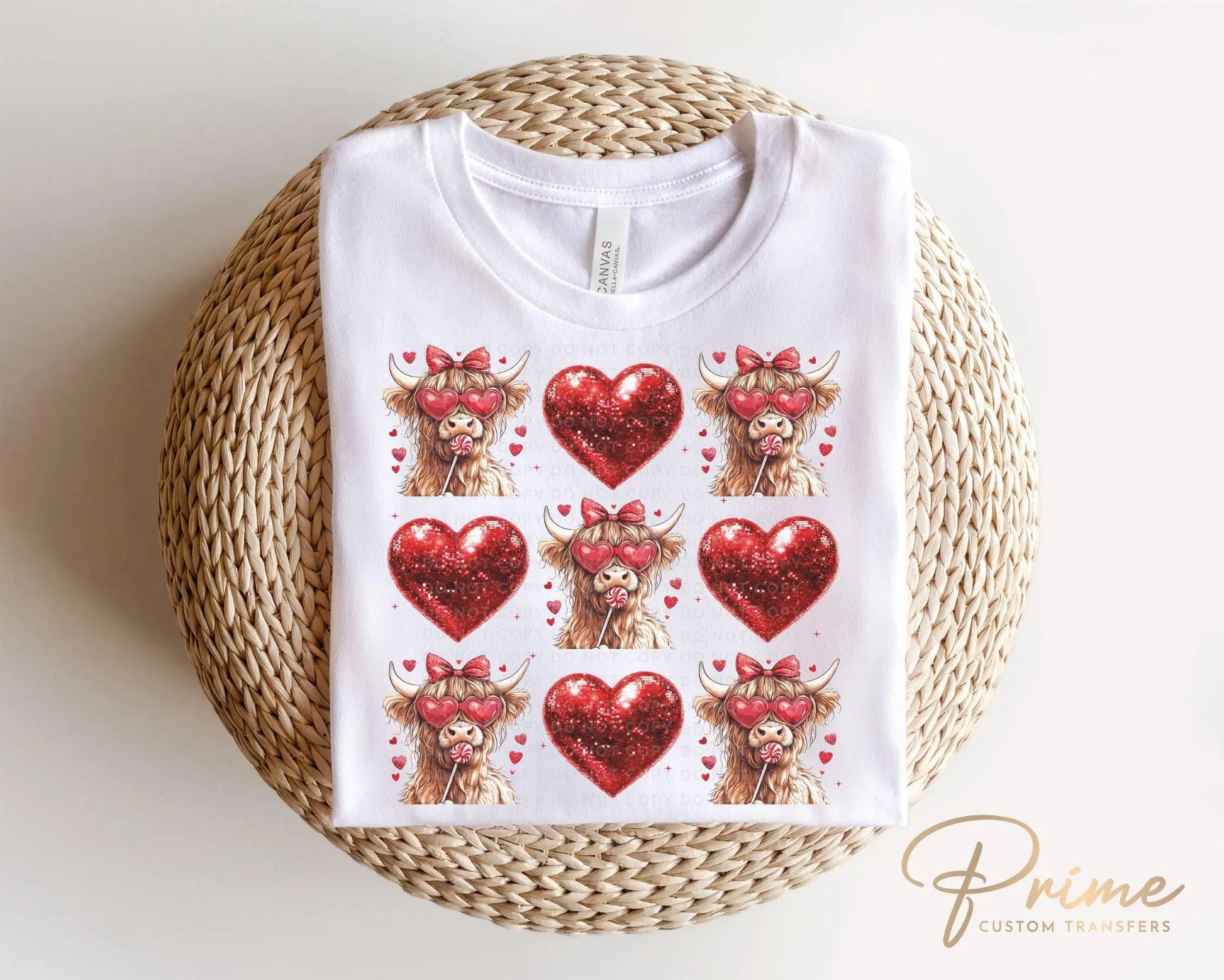 Valentine DTF Transfers, Ready to Press, T-shirt Transfers, Heat Transfer, Direct to Film, Love, Red Disco Hearts, Coquette Highland Cow