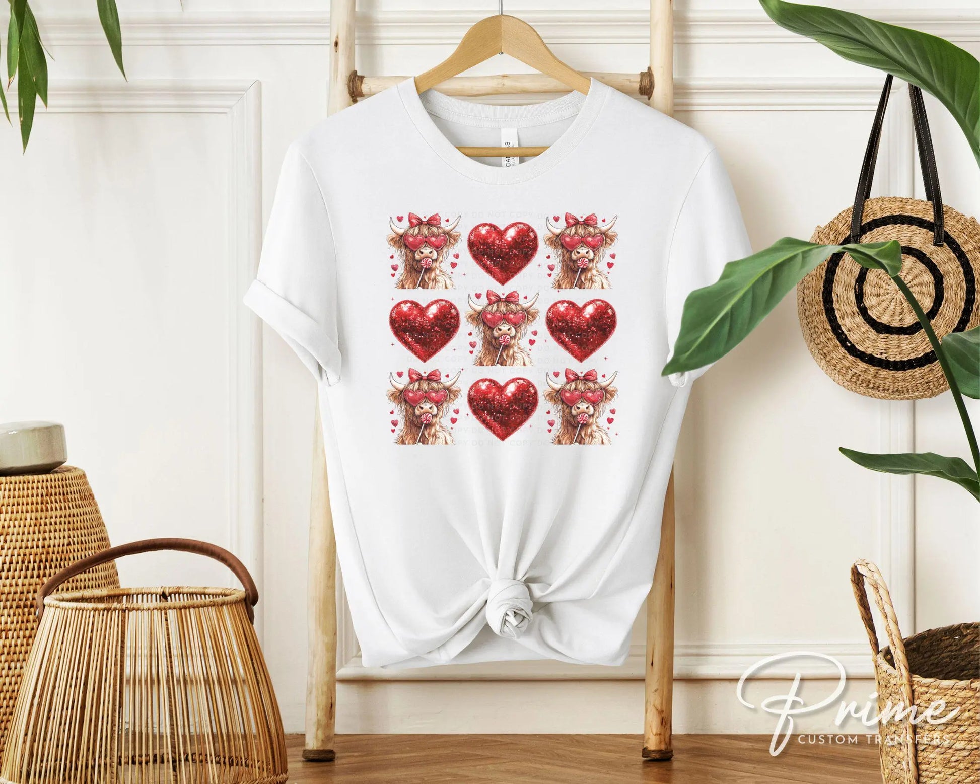 Valentine DTF Transfers, Ready to Press, T-shirt Transfers, Heat Transfer, Direct to Film, Love, Red Disco Hearts, Coquette Highland Cow
