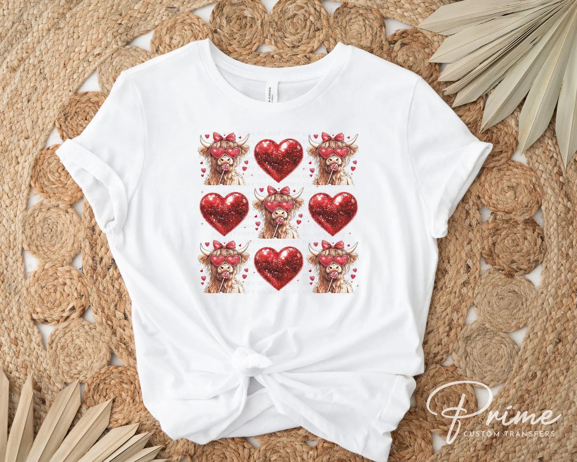Valentine DTF Transfers, Ready to Press, T-shirt Transfers, Heat Transfer, Direct to Film, Love, Red Disco Hearts, Coquette Highland Cow
